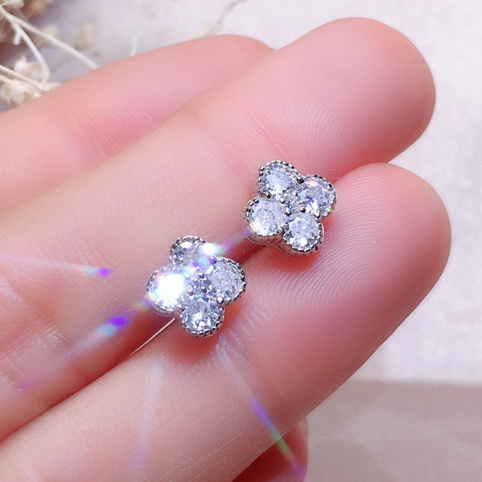 Lucky four-leaf clover zircon earrings