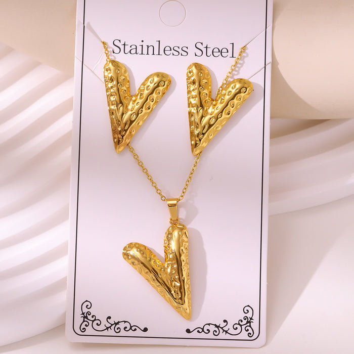 Wholesale 304 stainless steel hydraulic gold-plated earrings and necklace sets - wallojewerly 