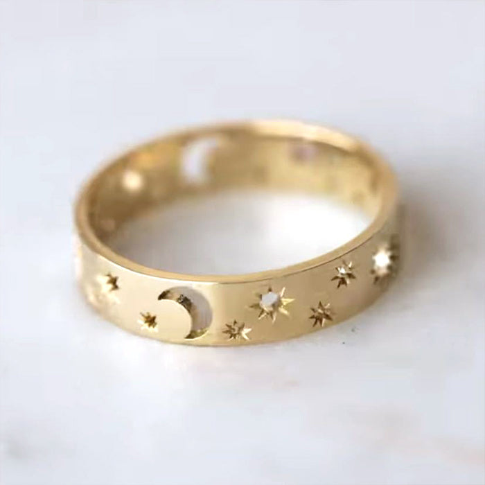 Anillo hueco de estrella y luna Anillo unisex europeo y americano