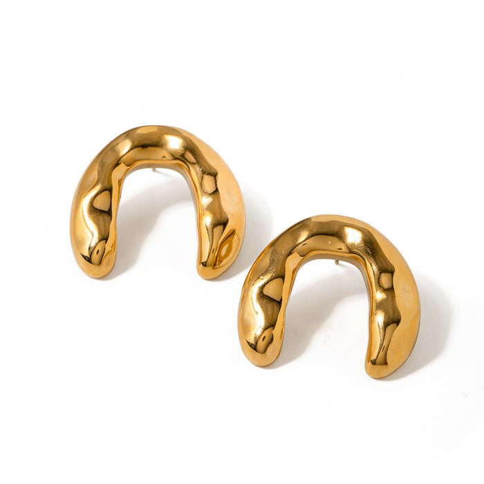 Gold Plated Stainless Steel Classic 18K Hammered Arch Earrings - Fashionable Jewelry for Women