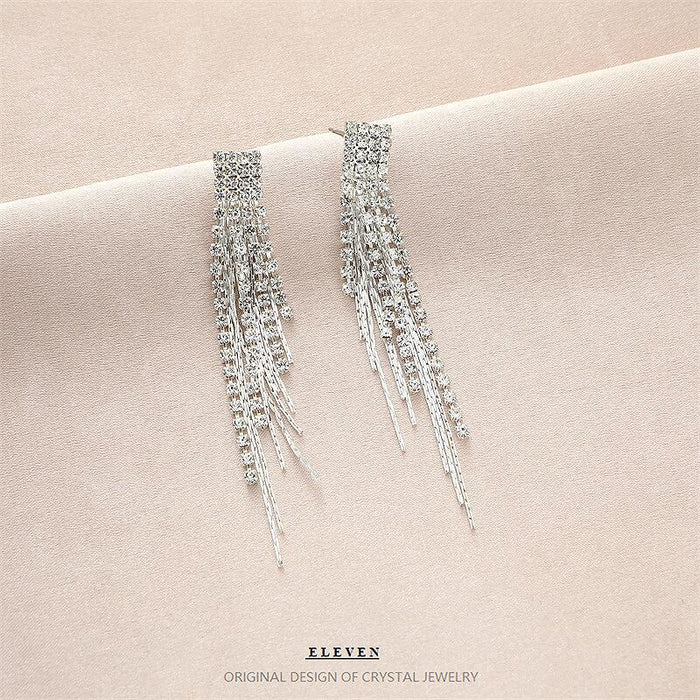 Long Rhinestone Tassel Earrings - Exaggerated Statement Jewelry for Women