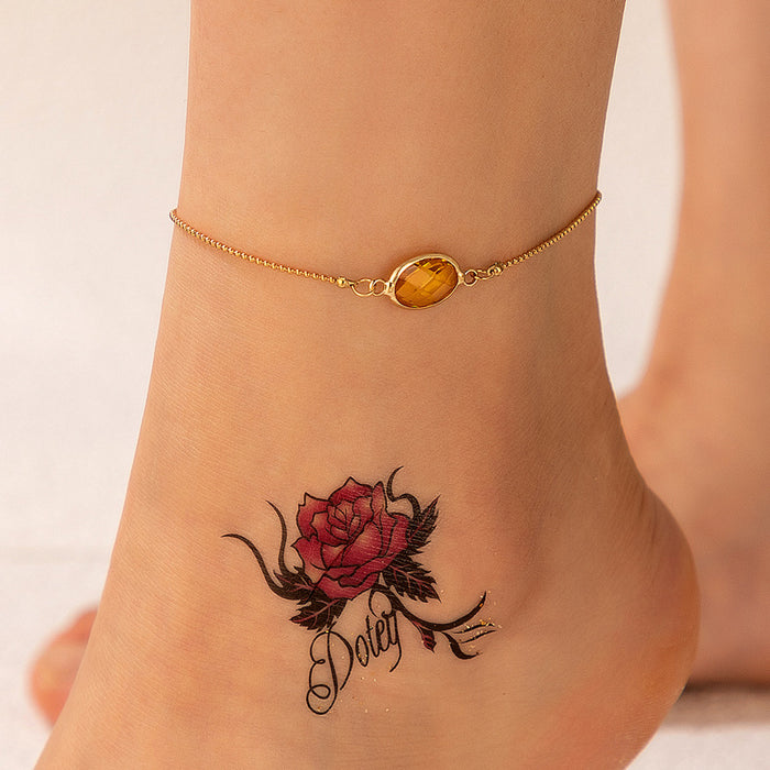 Oval Gemstone Anklet with Geometric Chain Design