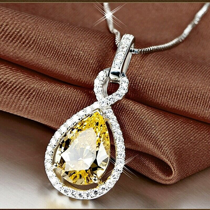 Yellow pear-shaped teardrop zircon necklace, women's clavicle chain