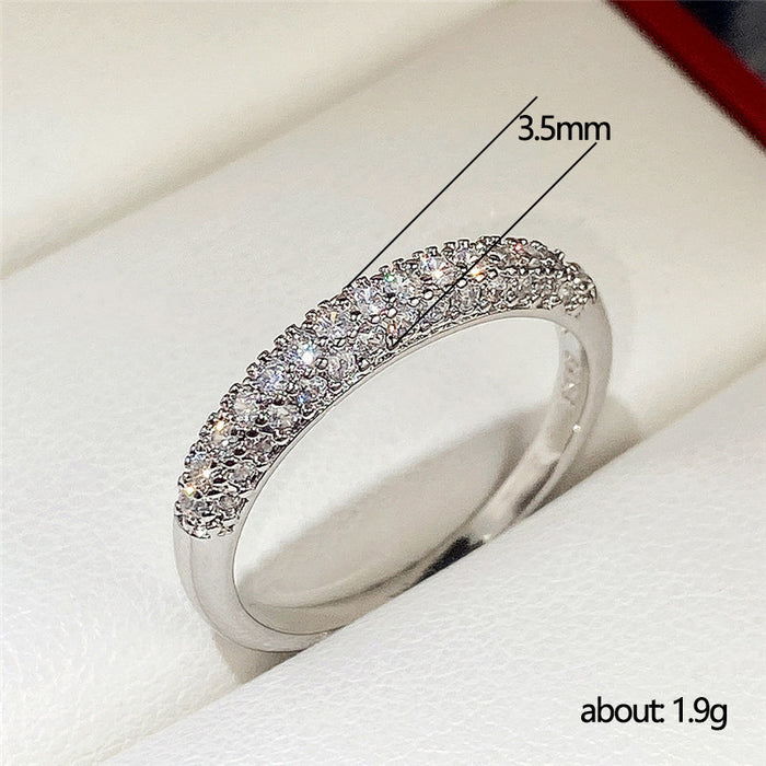 Full diamond three-row zircon couple ring design stacking ring