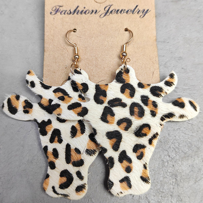 Simple Cow Print Leather Earrings with Bullhead Design