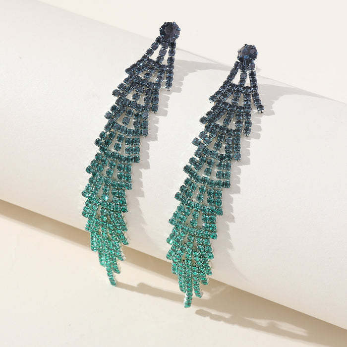 Christmas Rhinestone Tassel Earrings - Exaggerated Long Dangles for a Festive Look