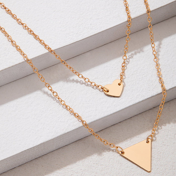 Double Layered Triangle and Heart Pendant Necklace - Chic and Modern Accessory