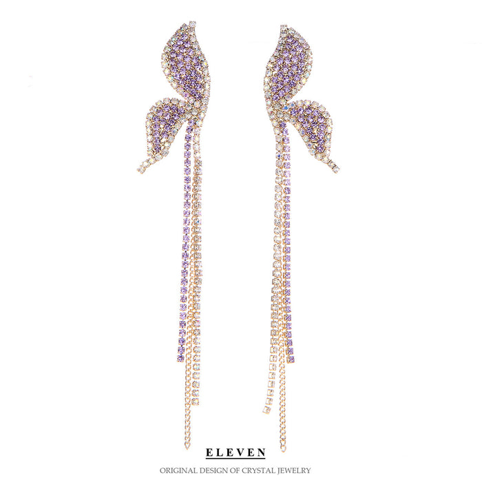 Elegant Purple Rhinestone Tassel Earrings - Stylish Butterfly Jewelry for Women