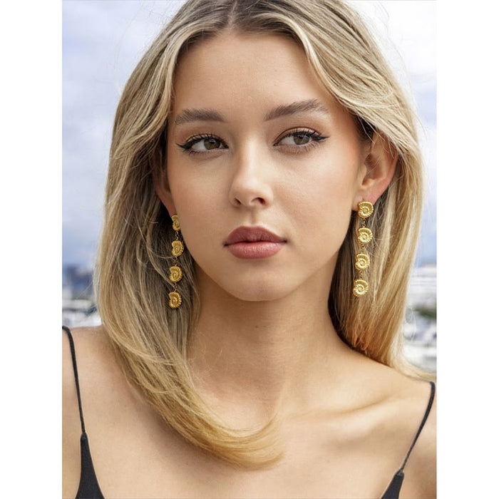 18K Gold-Plated Stainless Steel Snake Chain Necklace with Shell Pendant - Summer Beach Style Titanium Steel Earrings