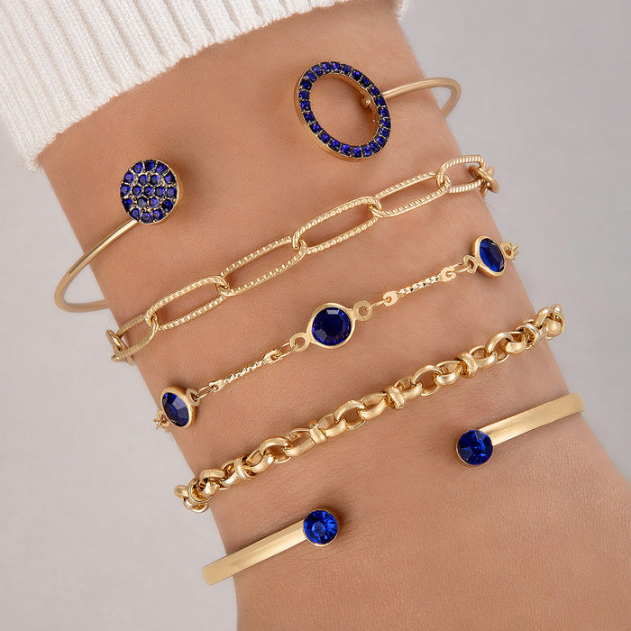 Blue Bracelet Set - Stacking Rhinestone Jewelry for Women