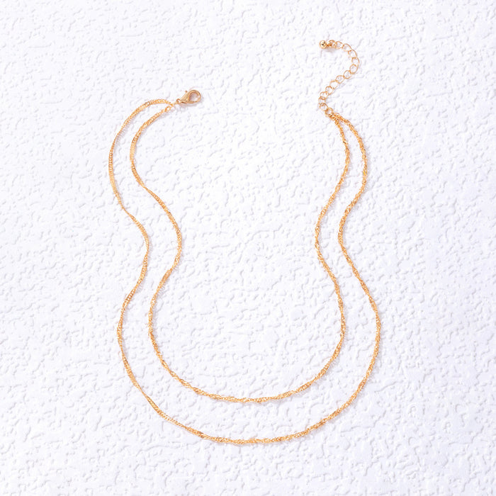 Simple Chain Double-Layer Necklace - Geometric Multilayer Necklace