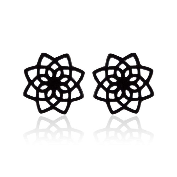 Lotus Flower Stainless Steel Stud Earrings - Vintage-Inspired Hollow Floral Jewelry