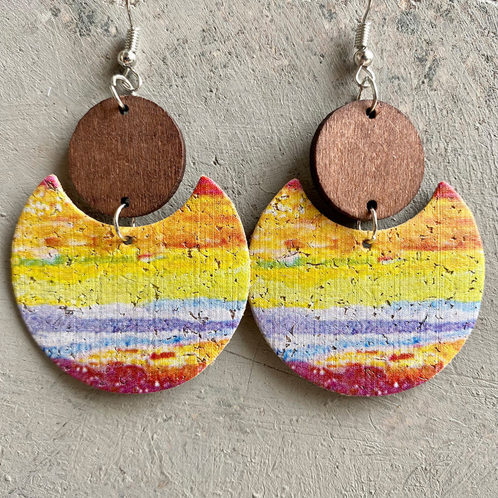 Wooden oil painting earrings