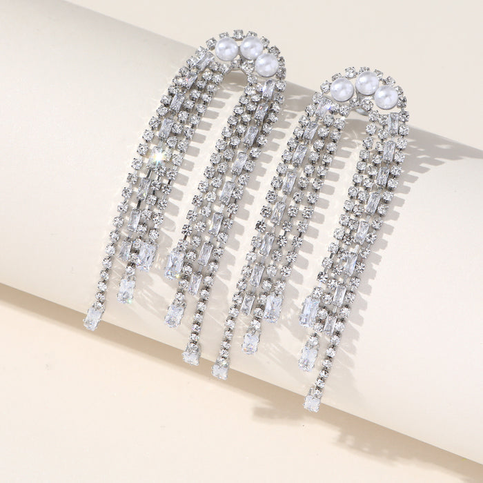 Korean Pearl Zircon Earrings - Trendy Rhinestone Jewelry for Women