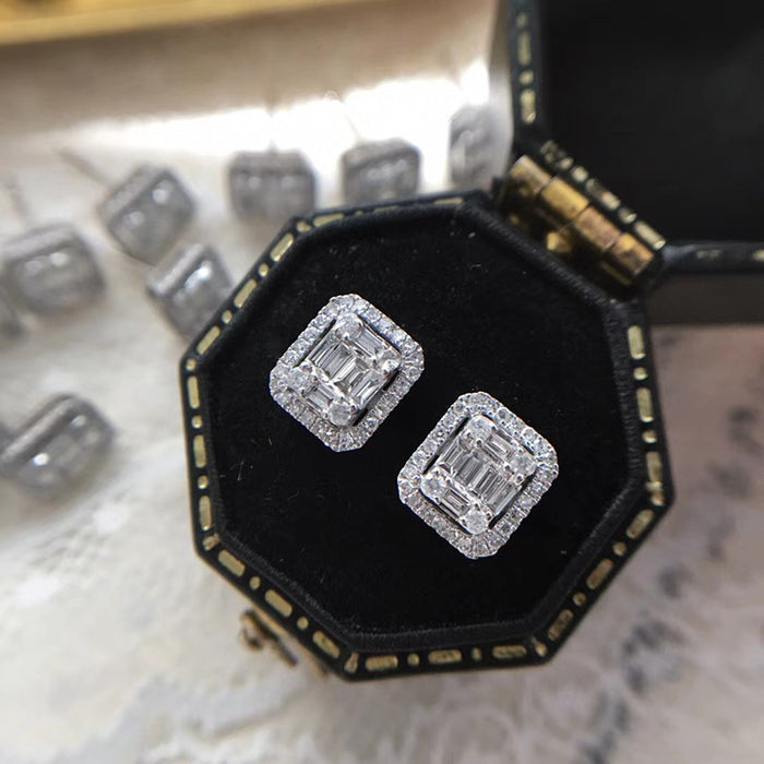 Square full diamond platinum plated earrings all-match earrings