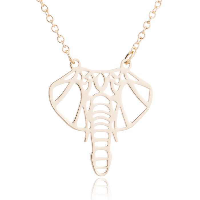 Origami elephant pendant necklace, hollow stainless steel clavicle chain cute animal necklace for women wholesale