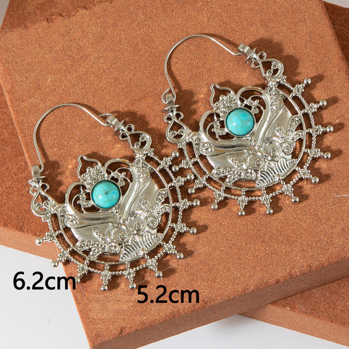 Retro exaggerated totem earrings inlaid turquoise metal earrings