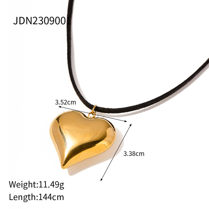 18K Gold-Plated Stainless Steel Wax Cord Necklace - Trendy Curved Tube Pendant Titanium Steel Jewelry