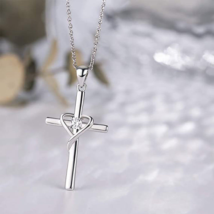 Lucky Heart Pendant Cross Necklace All-match Jewelry for Women