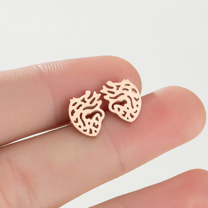 Heart Organ Stainless Steel Stud Earrings - Unique and Stylish Asymmetric Jewelry