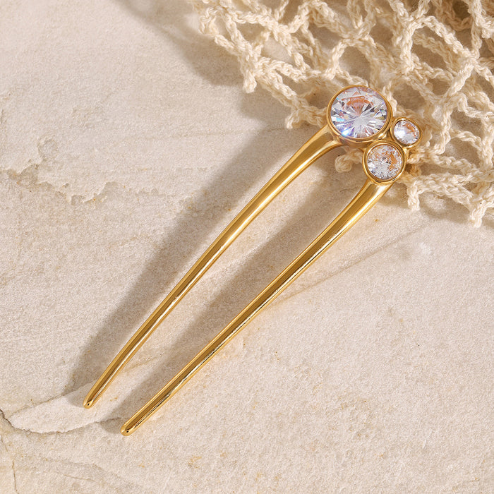 White zircon U-shaped hairpin, high-end hair fork