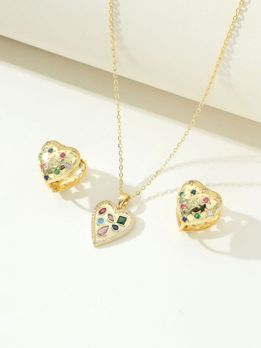 Trendy Heart Necklace and Earring Set - Rhinestone Jewelry with a Chic and Unique Design