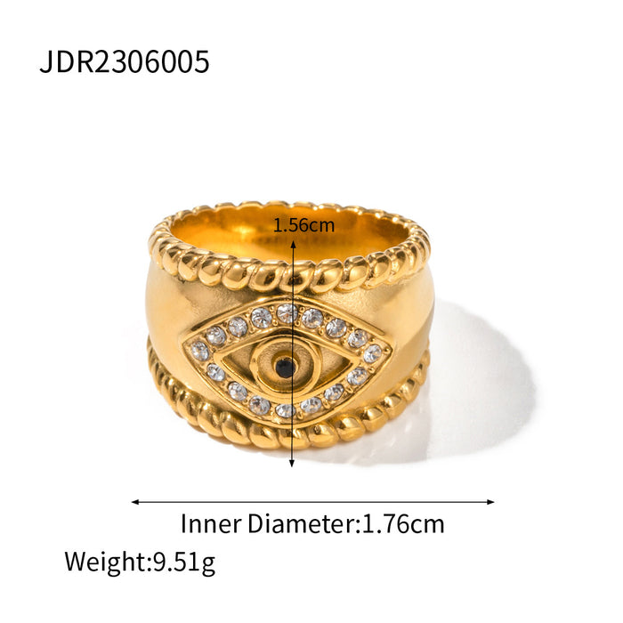 18K Gold Stainless Steel Devil's Eye Ring with Black Zircon Inlay