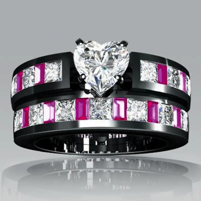 European and American couple rings love zircon contrast color ring