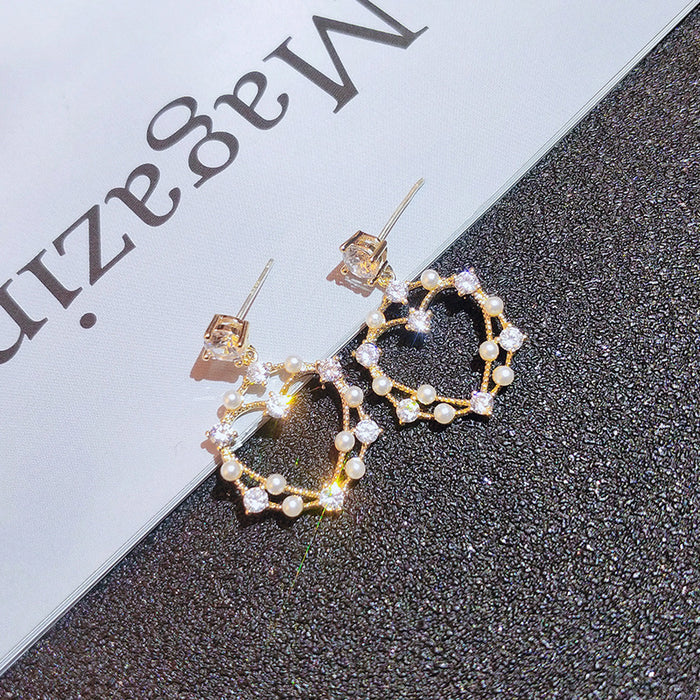 Heart shaped earrings imitation pearl earrings for women