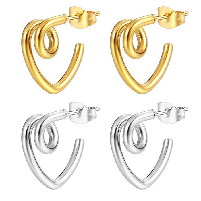 Heart simple earrings, 18K stainless steel niche design titanium steel earrings