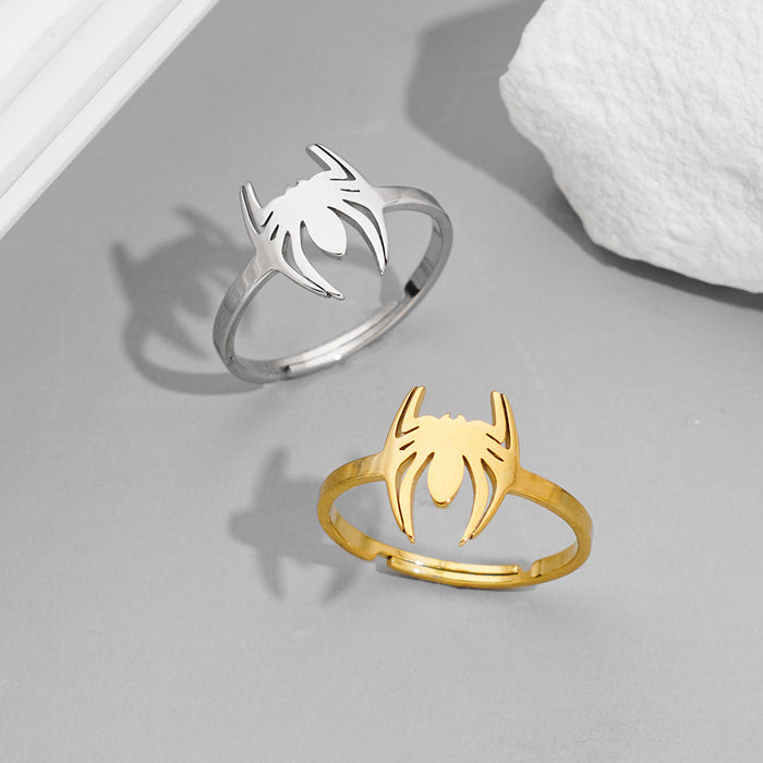 Halloween spider ring, European and American style stainless steel open adjustable ring wholesale