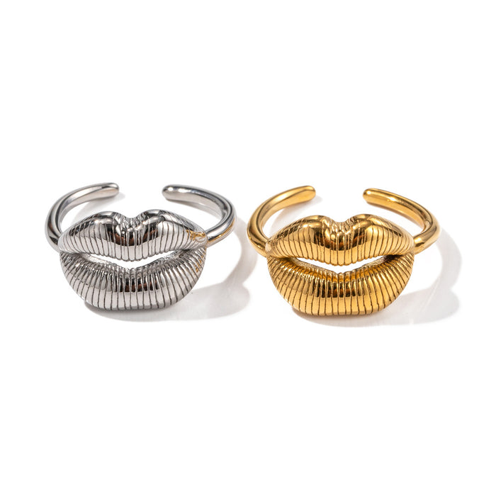 18K Gold Stainless Steel Serpent-Style Ring with Wave Pattern