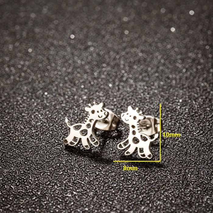 Cute Deer and Giraffe Stainless Steel Stud Earrings - Charming Animal Jewelry for Any Occasion