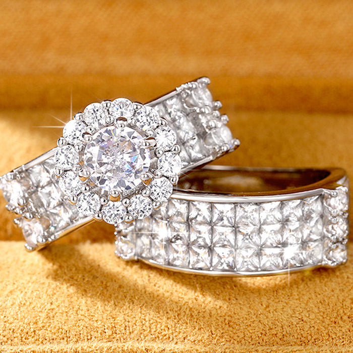 Micro-inlaid platinum-plated engagement ring European and American fashion set ring female ring