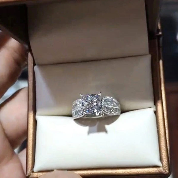 Anillo de mujer con incrustaciones de circonitas, anillo de novia de regalo de boda de lujo