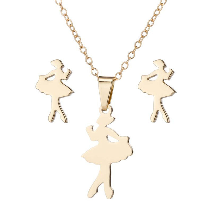 Ballet Dancer Stainless Steel Jewelry Set - Cute and Playful Necklace and Earrings