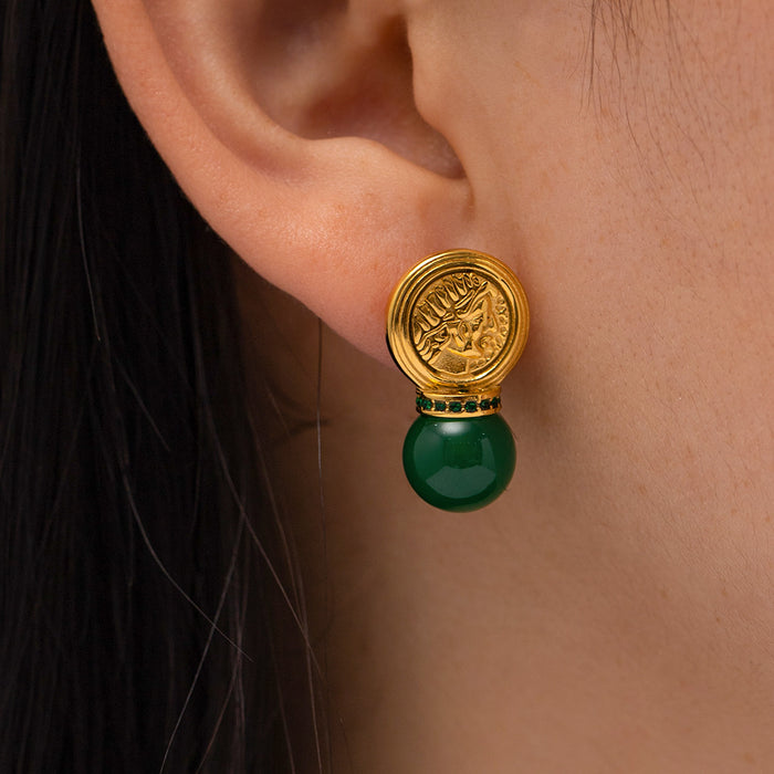 Pendientes colgantes de acero inoxidable verde vintage europeo: joyería de acero de titanio al por mayor