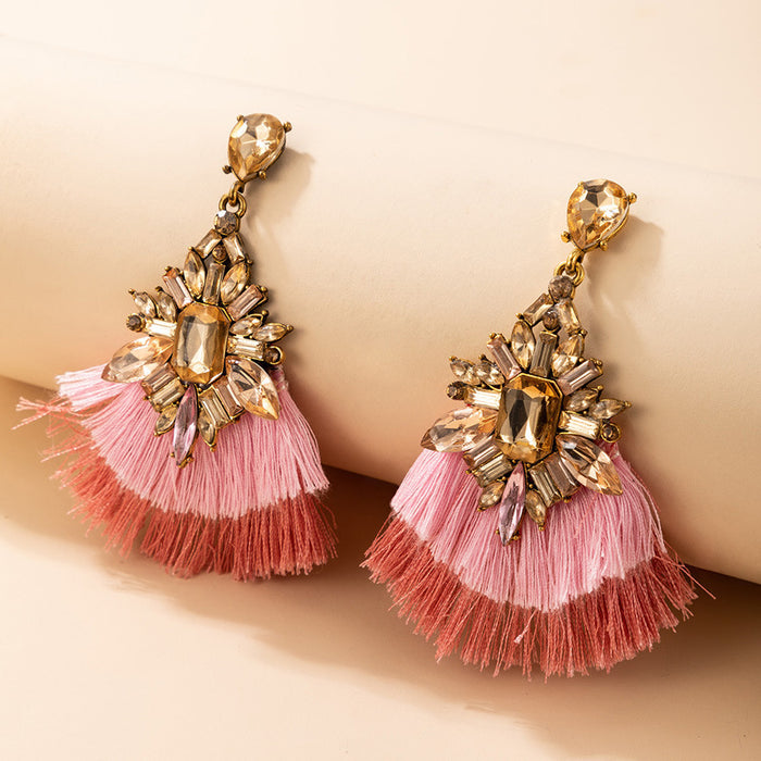 Bohemian tassel earrings retro ethnic style diamond earrings