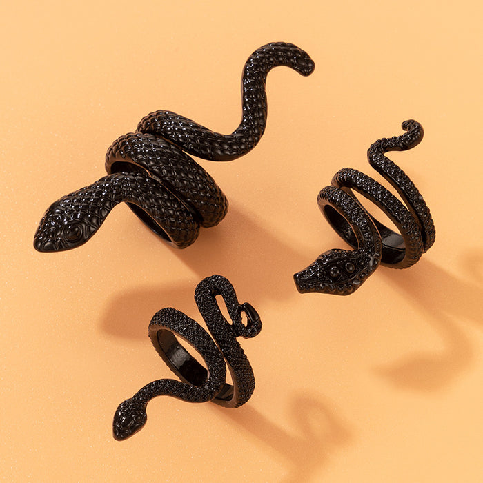 Conjunto de anillos de varias piezas con diseño de serpiente genial, conjunto de tres piezas exagerado retro con forma de animal de serpiente de estilo punk