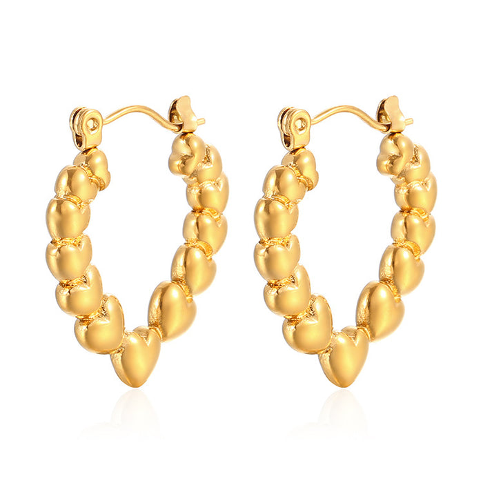 Hydraulic Beads Love Stainless Steel Earrings Light Luxury 18K Gold