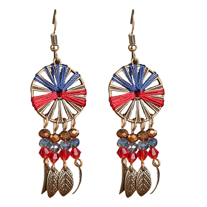 Ethnic Dreamcatcher Handmade Wire Wrapped Tassel Earrings with Vintage Bohemian Style