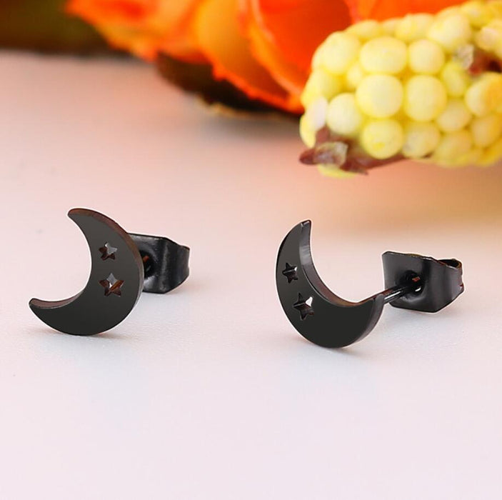 Black star and moon earrings, cross-border new stainless steel simple star and moon earrings personalized accessories wholesale