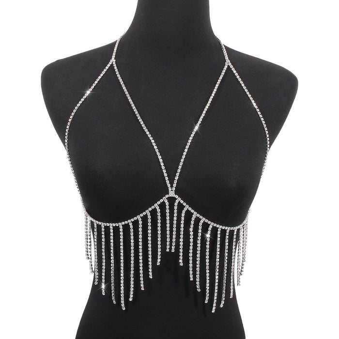 Exaggerated Bikini Body Chain - European Single-Row Rhinestone Tassel Necklace for a Sexy Beach Look