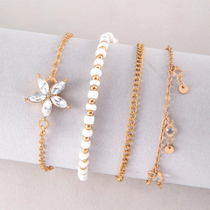 Minimalist Multi-Layered Heart Anklet Set – Rhinestones for a Chic Fashion Look