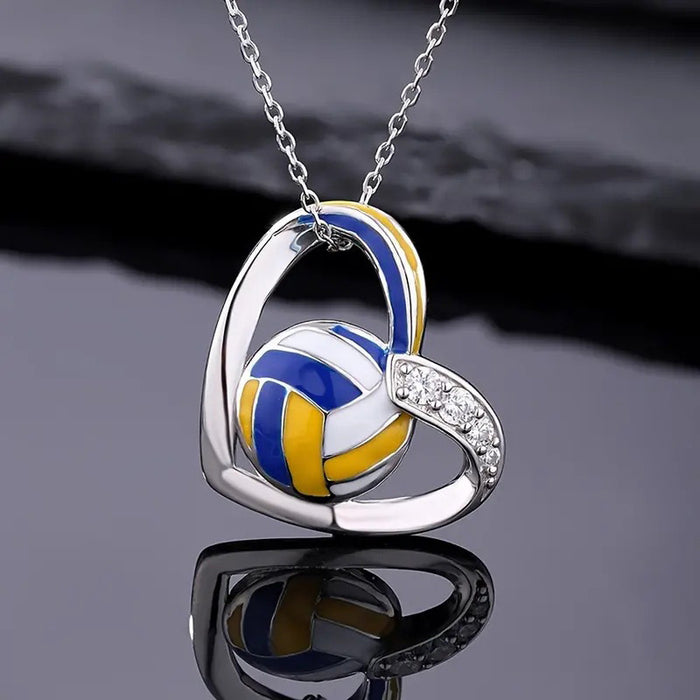 Collar deportivo con dije de voleibol en forma de corazón
