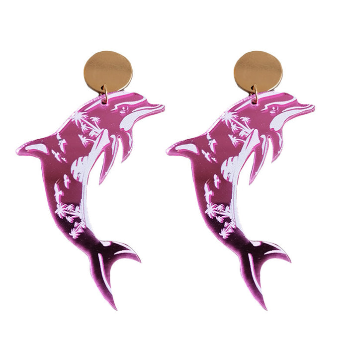 Minimalist Metal Earrings with Dolphin and Vacation Elements