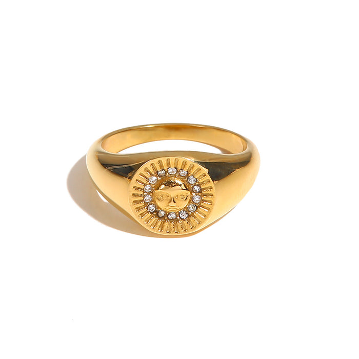 Elegant Gold Plated Diamond Inlaid Round Ring - Vintage Women's Statement Jewelry