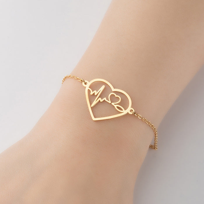 Pulseras con colgante de amor geométrico, pulseras creativas de acero inoxidable con latidos del corazón para niñas al por mayor