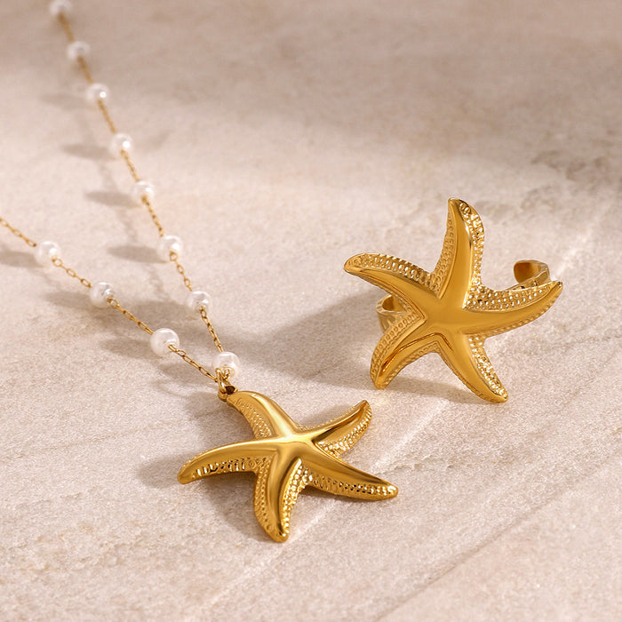 Stainless steel starfish necklace clavicle chain titanium steel ring hand jewelry cross-border