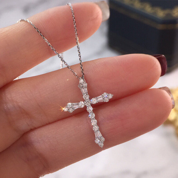 Ladder Square Pendant Cross Sweater Chain Simple All-match Necklace for Women - wallojewerly 